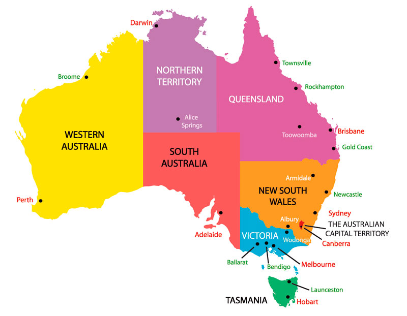 turismo na Austrália: mapa